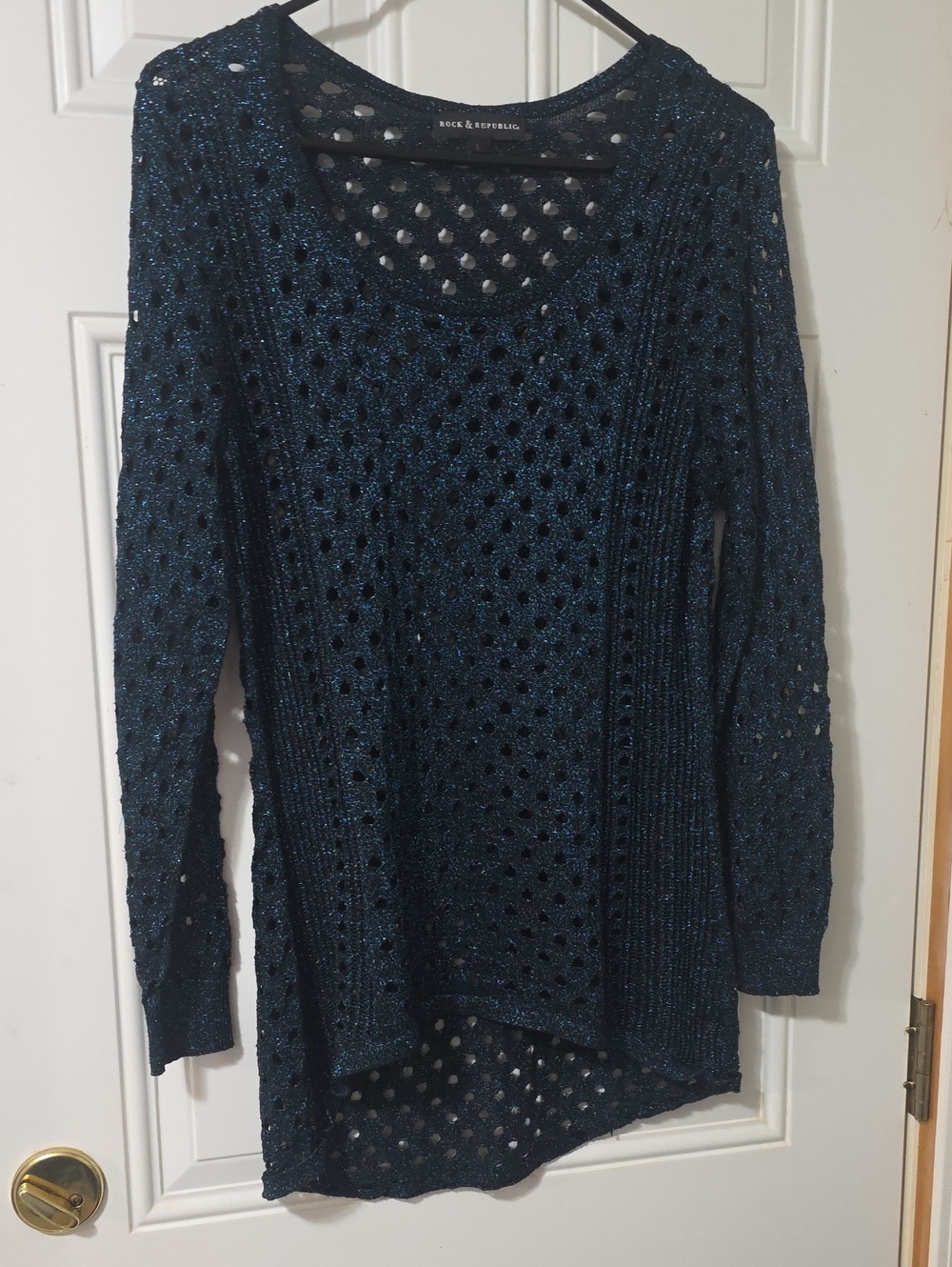Rock & Republic Teal-Blue Open-Knit Scoop Neck Sweater